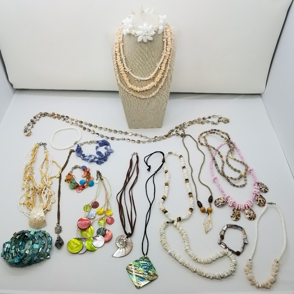 21 Piece Set of Shell Jewelry, Vintage and New